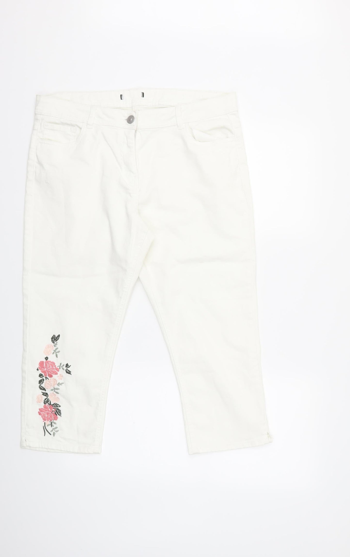 Preworn Womens White Floral Denim Cropped Jeans Size 36 in L20 in