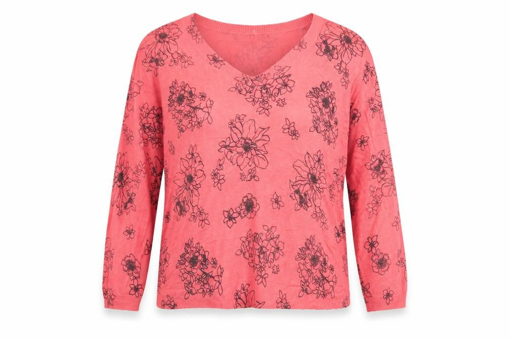 Front view of Marks & Spencer women’s pink floral knit jumper, size L