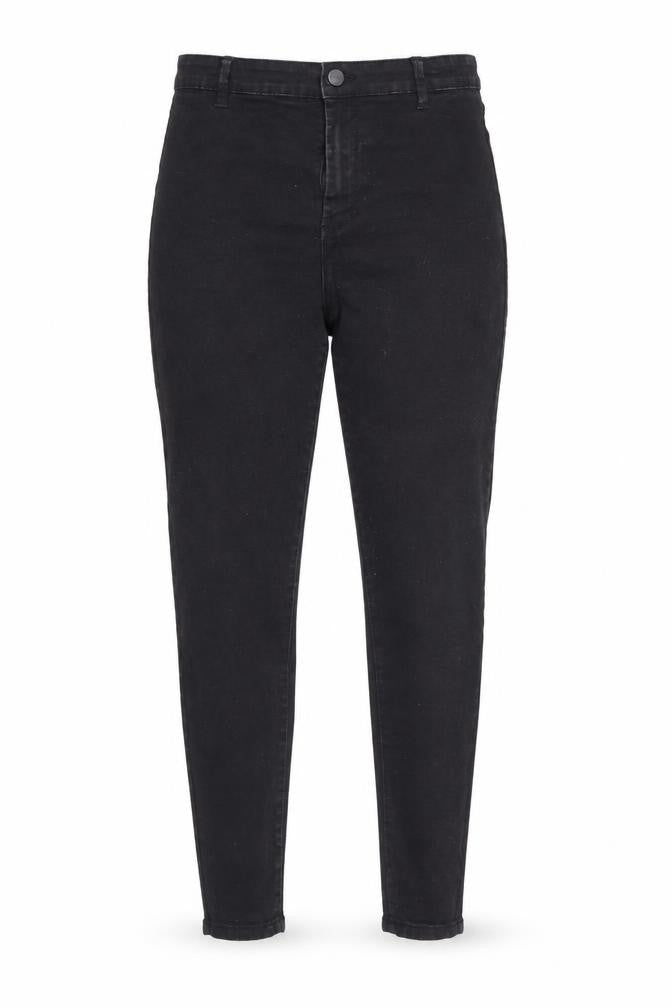 Front view of Denim & Co. women’s black denim skinny jeans, size UK 16, 26-inch leg