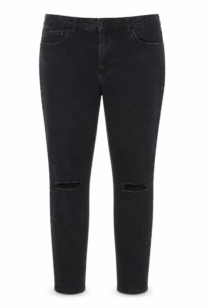 Front view of denim co women’s black straight jeans, size UK 12, 26-inch leg