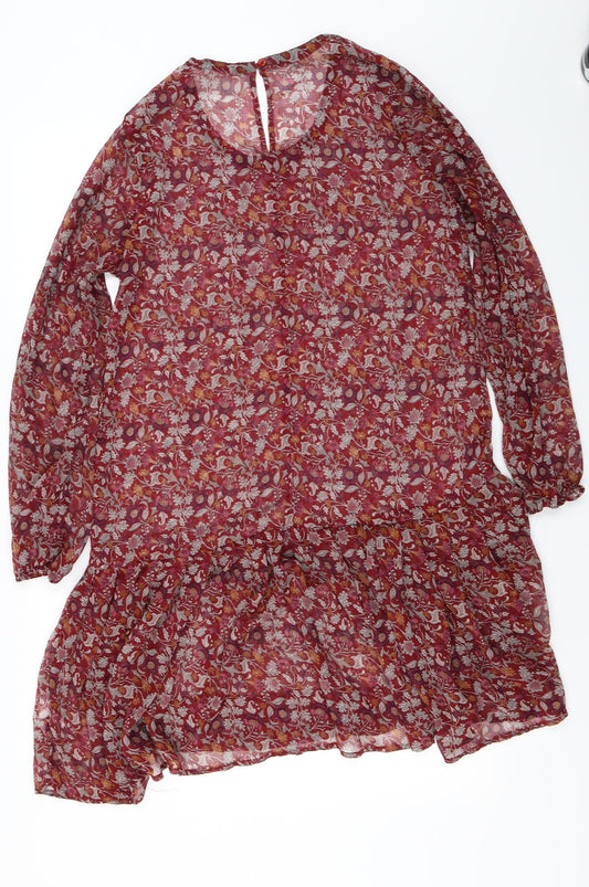 Peacocks  Womens Red Floral  Basic Blouse Size 14