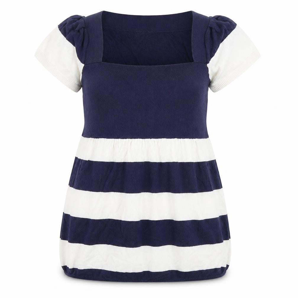 Front view of Store Twenty One women’s blue striped jumper, size UK 14