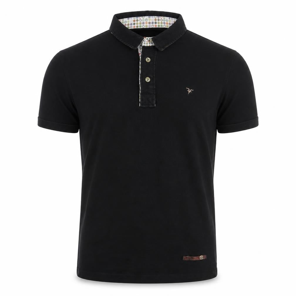 Front view of Fabregas men’s black polo, size M