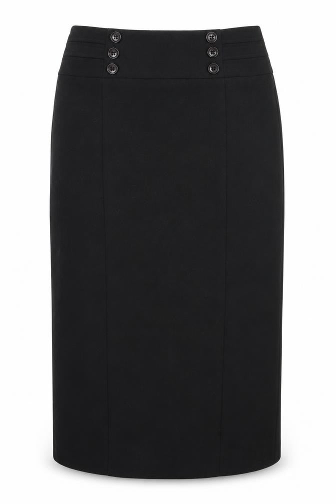 Front view of Wallis women’s black a-line skirt, size UK 10