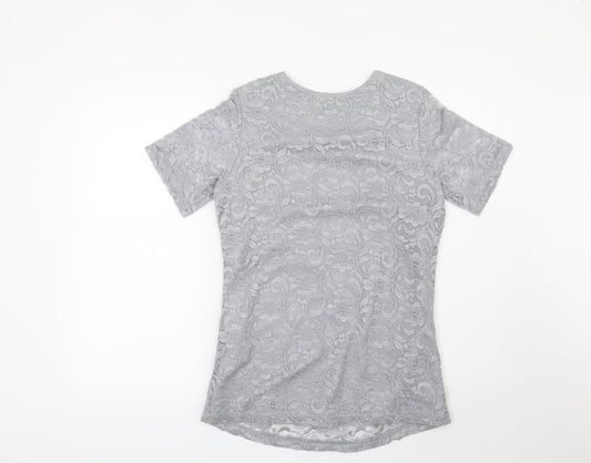 Preworn Womens Grey Floral  Basic Blouse Size 8