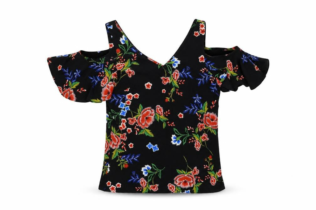 Peacocks Womens Black Floral  Basic Blouse Size 8