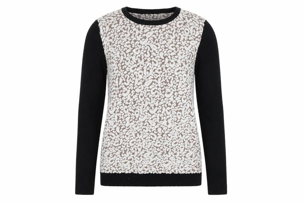 Front view of Subtitled women’s brown animal print knit jumper, size UK 10