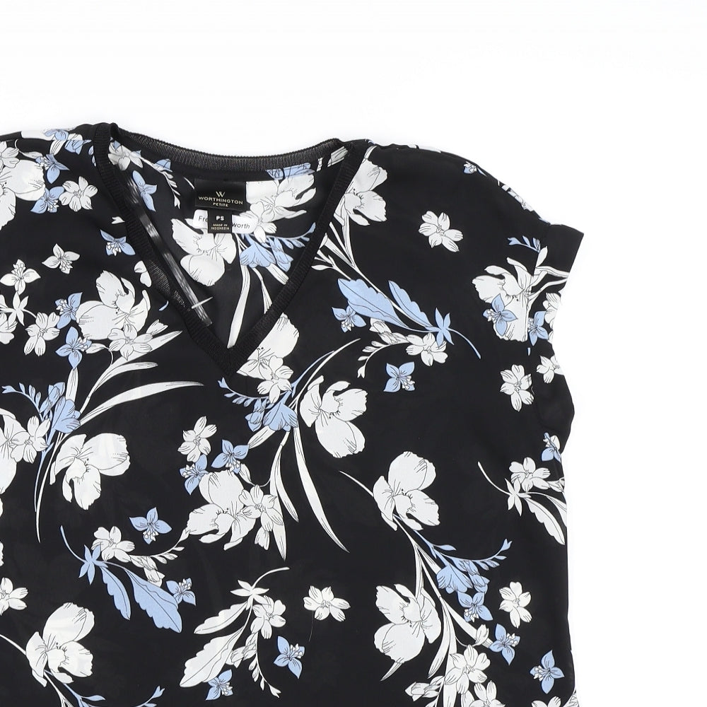 Worthington Womens Black Floral Chiffon Basic Blouse Size S