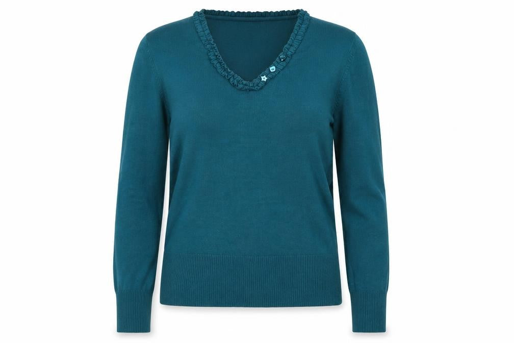 Front view of BHS women’s blue knit jumper, size UK 10