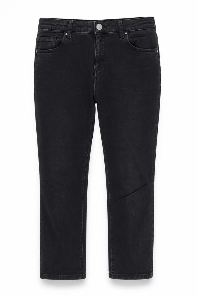 Front view of Taylor women’s black denim straight jeans, size UK 8, 28-inch leg
