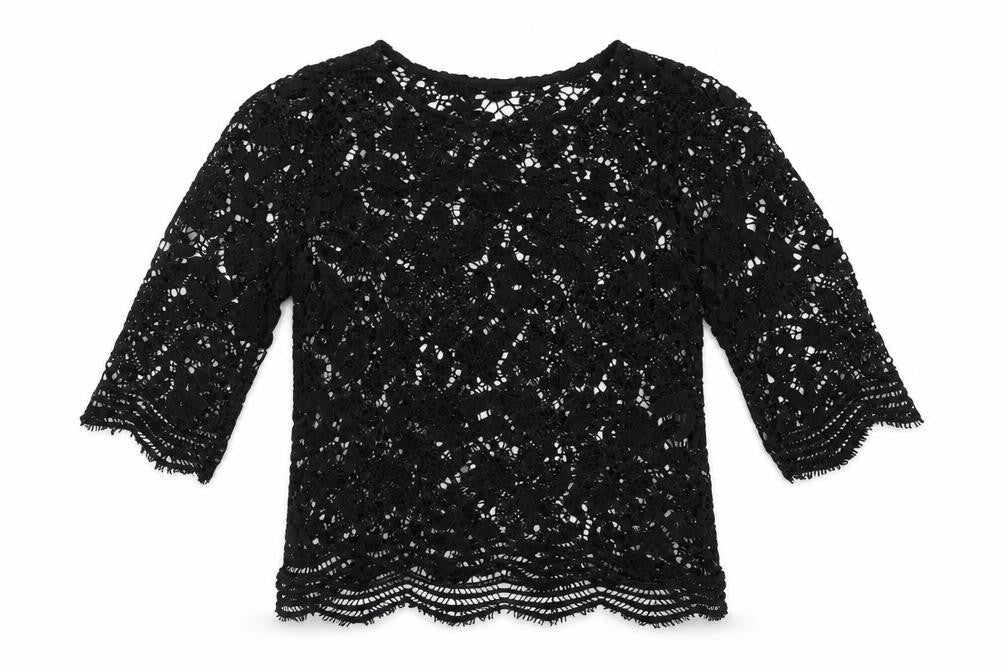 Front view of Cellbes women’s black floral tunic blouse, size UK 10