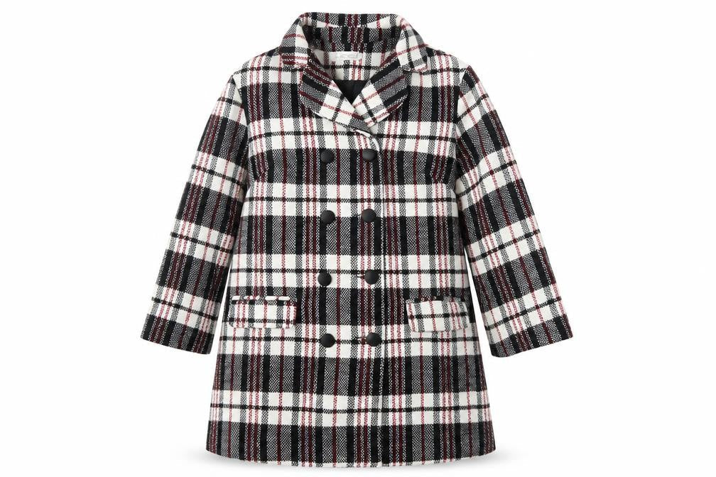 Front view of chun mei na women’s white plaid parka coat, size L