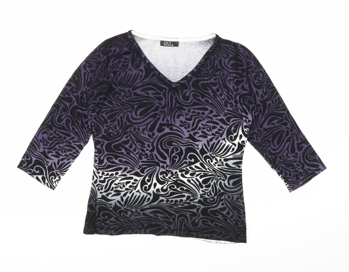 Sky Designs Womens Purple Geometric  Basic T-Shirt One Size  - 1