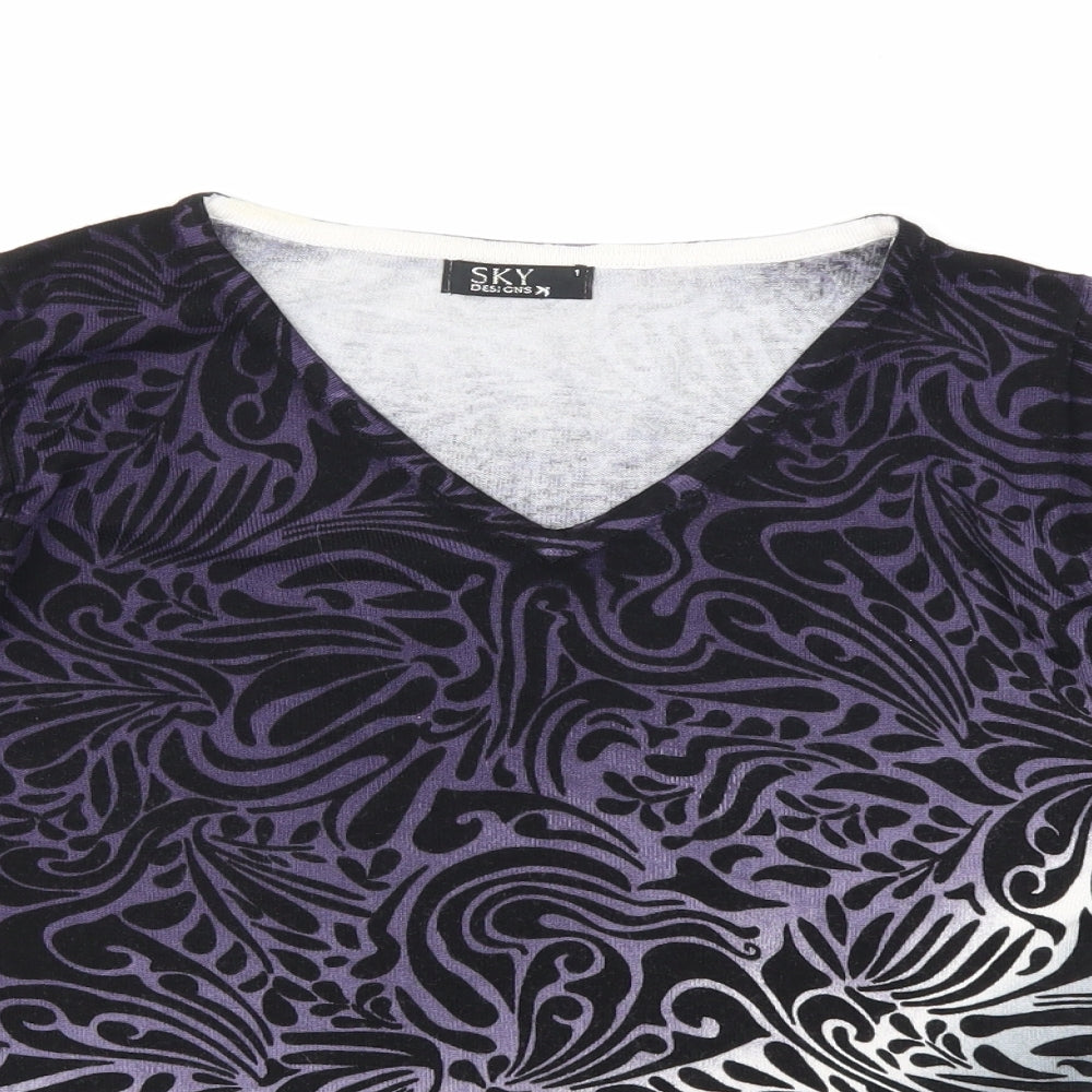 Sky Designs Womens Purple Geometric  Basic T-Shirt One Size  - 1