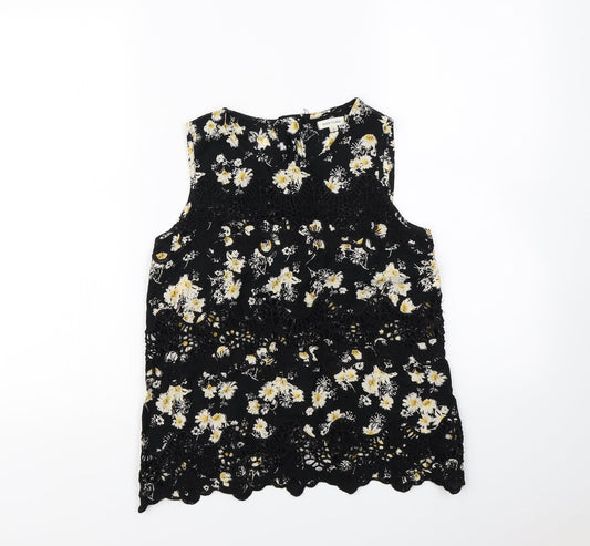 Topshop Womens Black Floral  Cropped Tank Size 8
