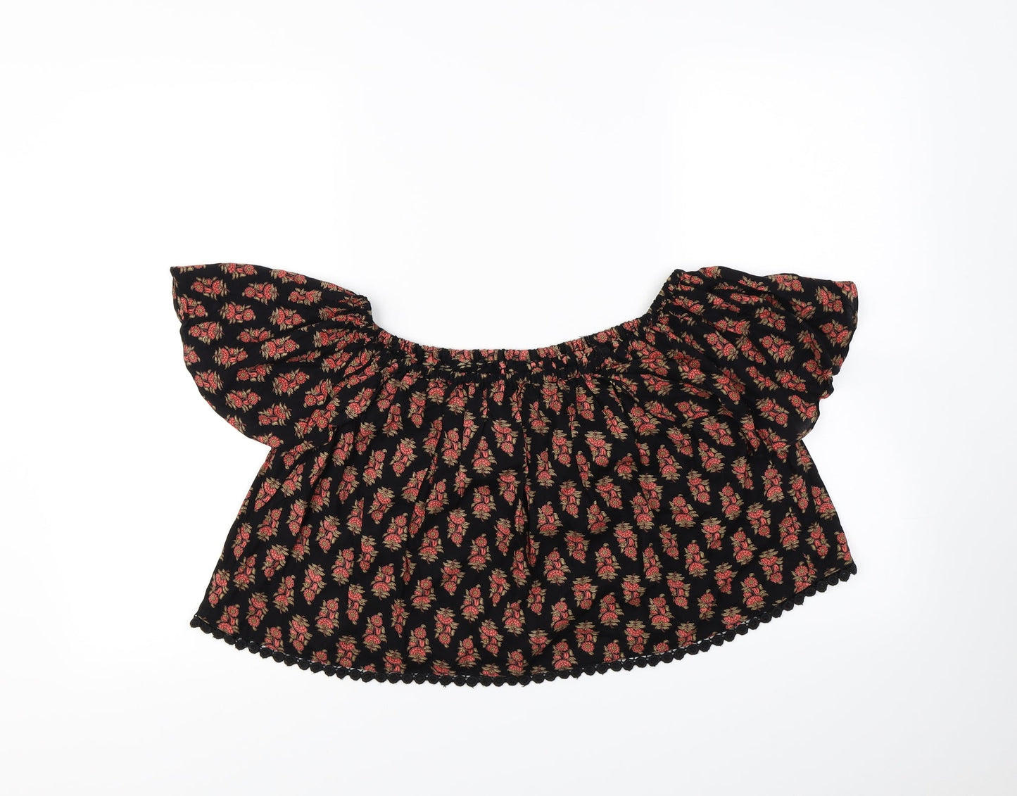 Topshop Womens Black Floral  Cropped Blouse Size 6
