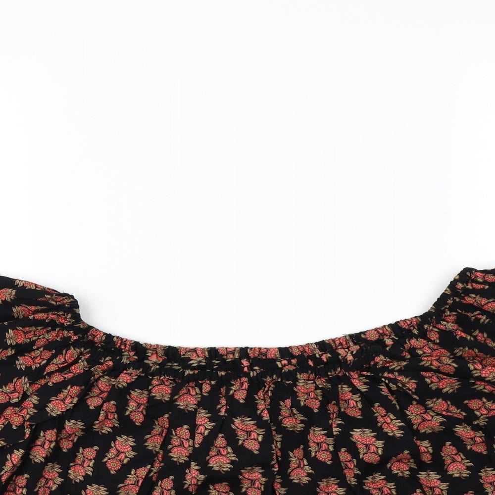 Topshop Womens Black Floral  Cropped Blouse Size 6