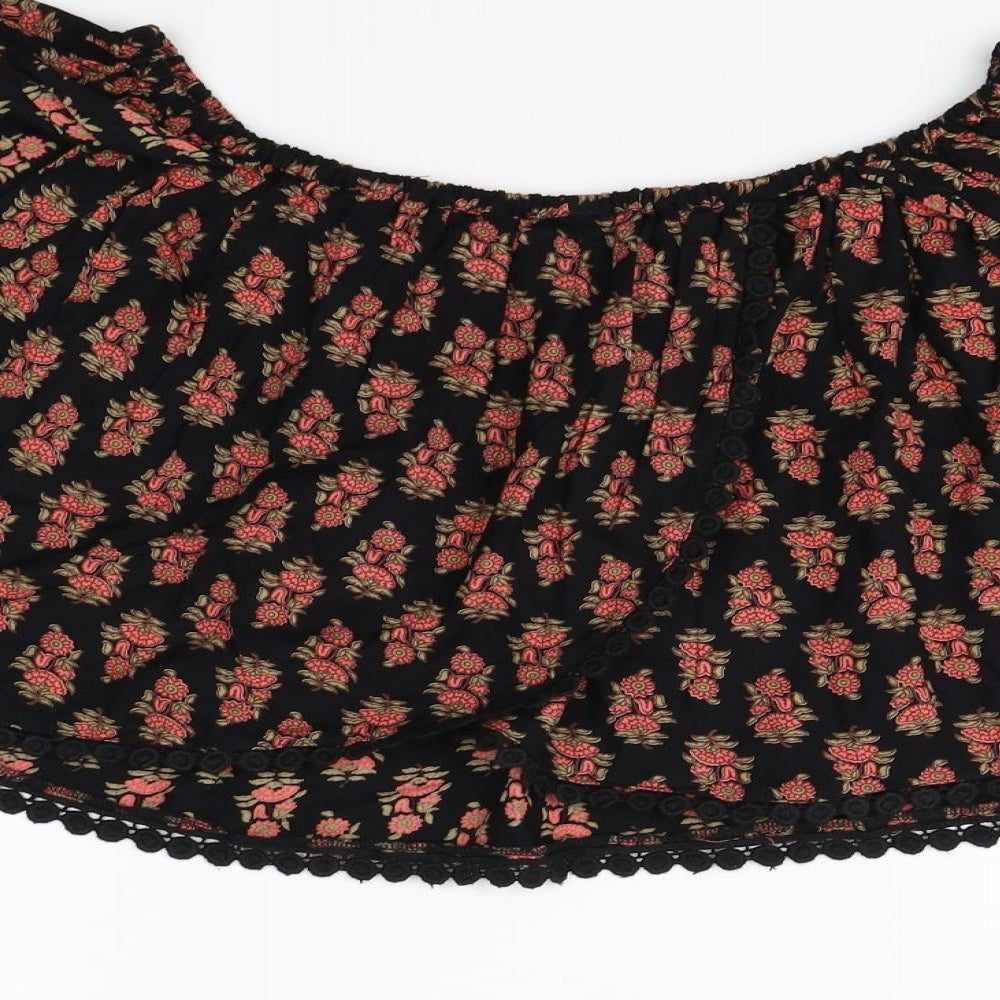 Topshop Womens Black Floral  Cropped Blouse Size 6