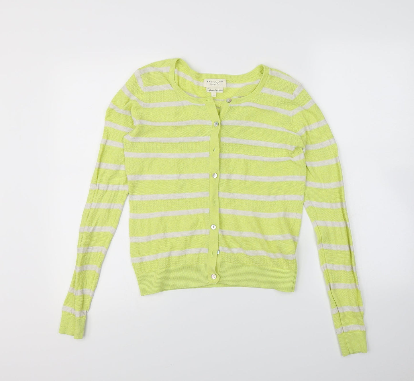 NEXT Womens Yellow Striped  Cardigan Jumper Size 8