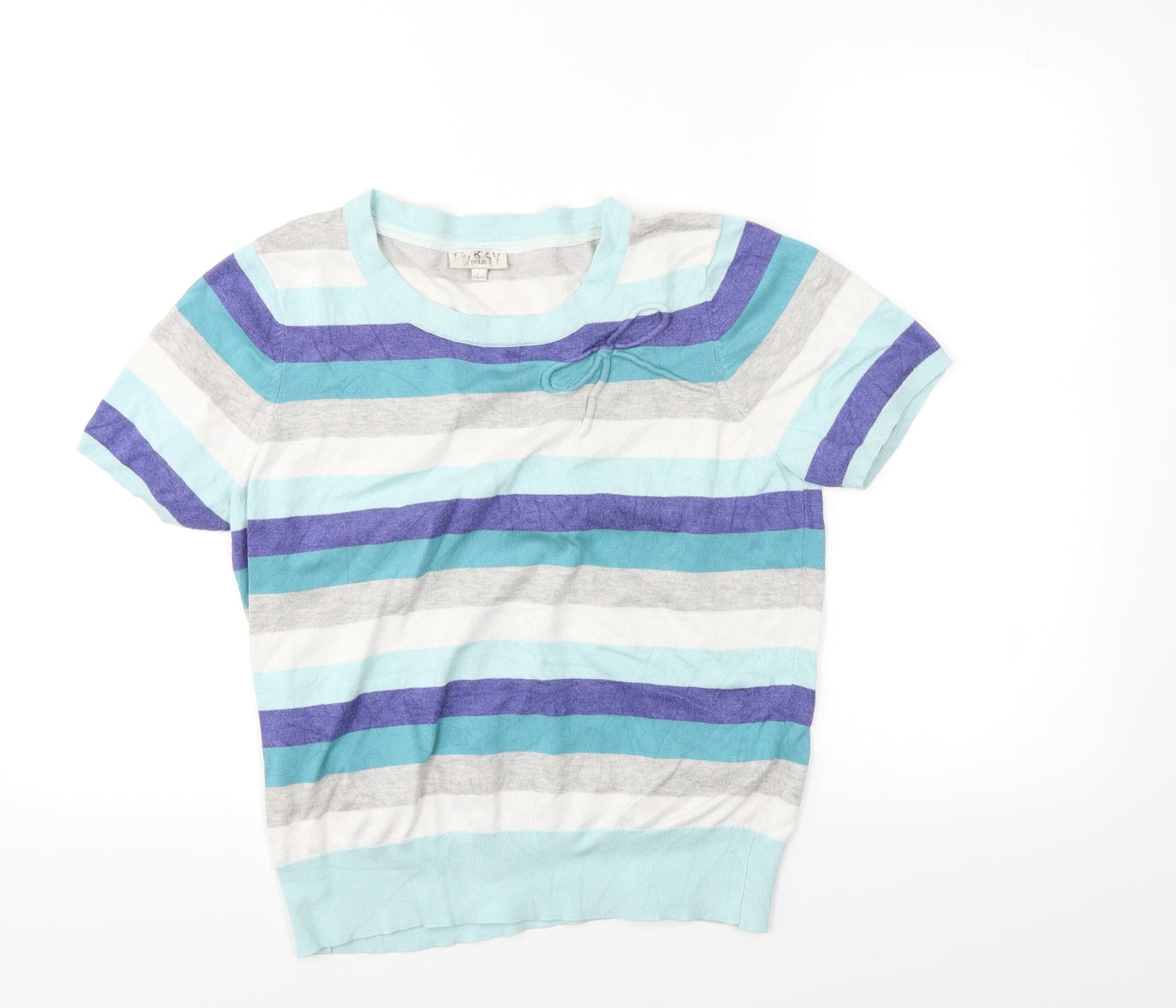 Petite Womens Blue Striped  Basic Tank Size L  - Bow detail