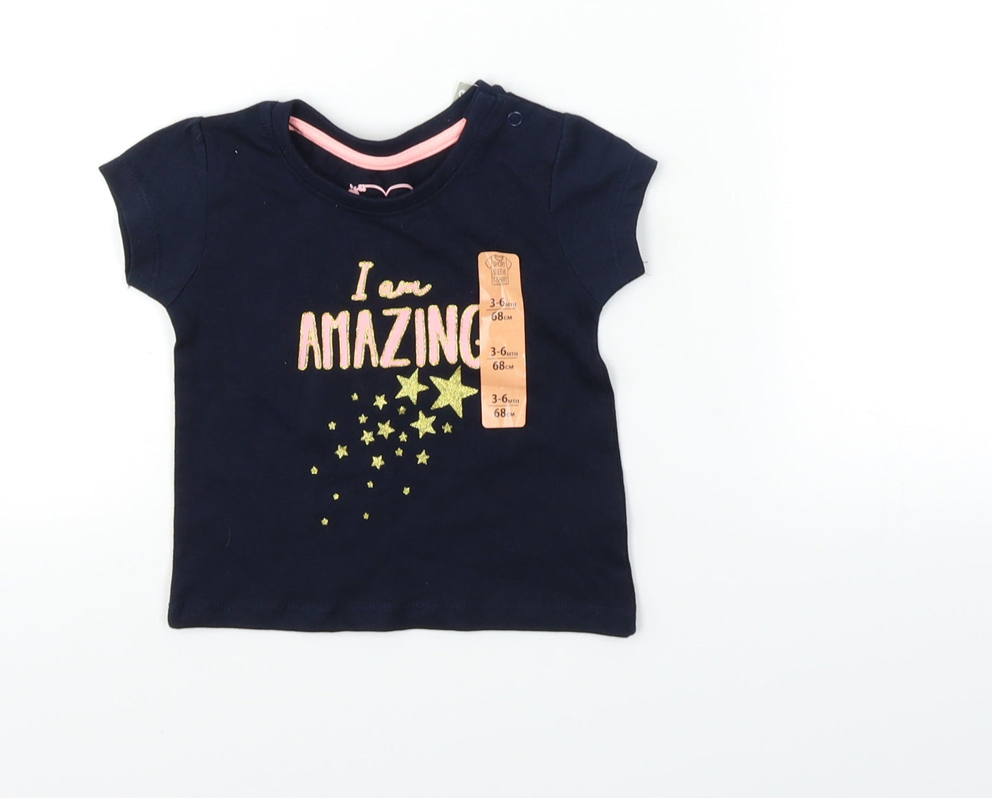 Primark Baby Blue   Basic T-Shirt Size 3-6 Months  - Star Design