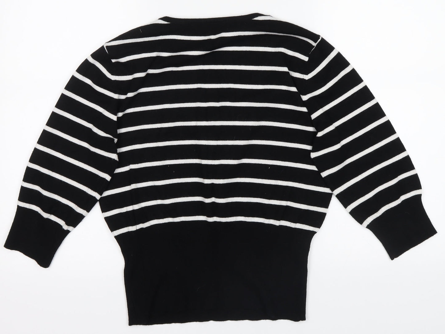 Petite Womens Black Striped  Basic T-Shirt Size 14