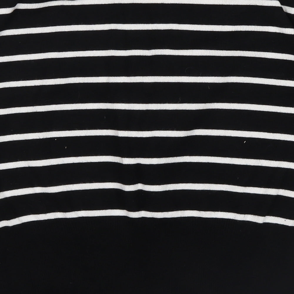 Petite Womens Black Striped  Basic T-Shirt Size 14