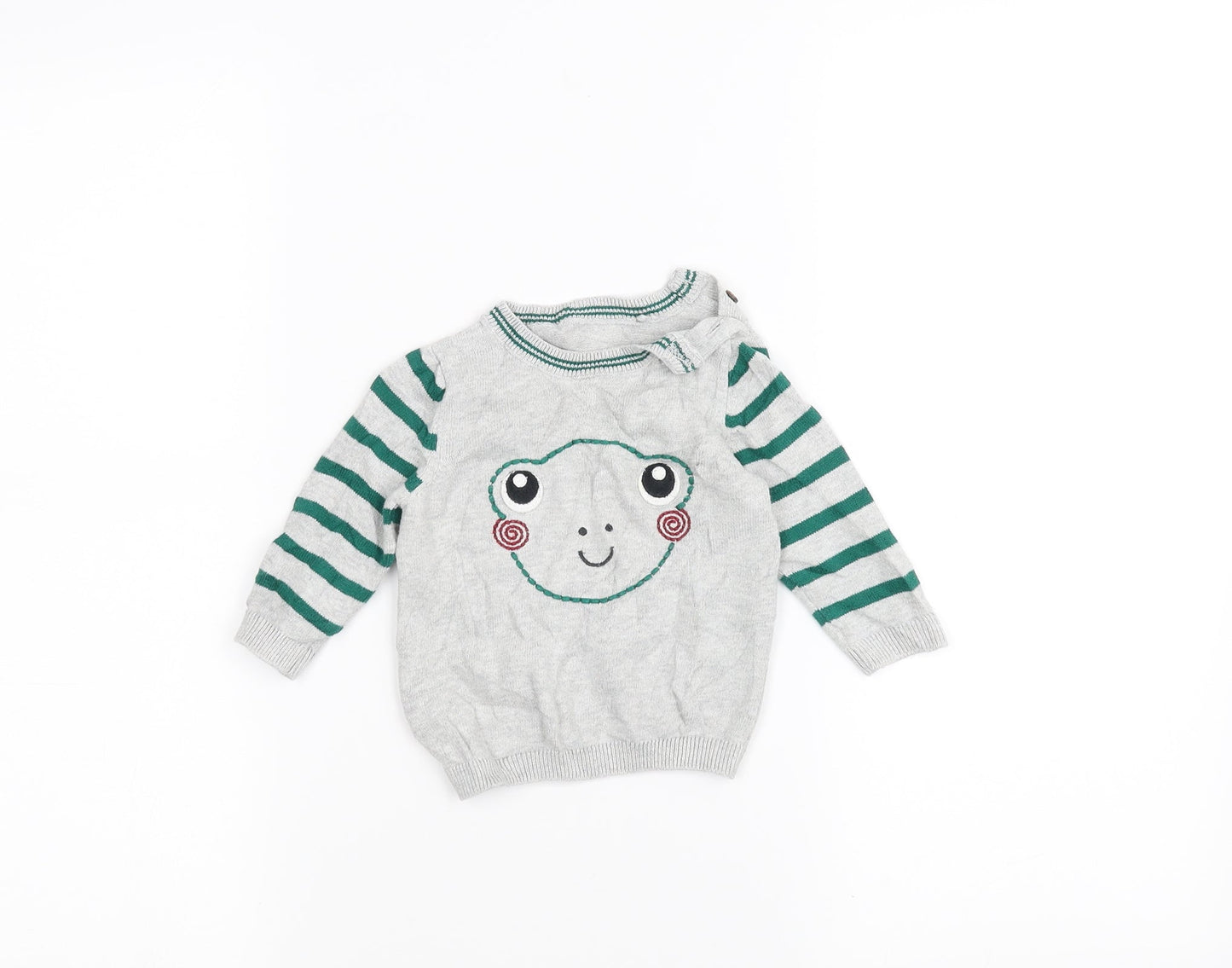 TU Baby Grey Striped  Pullover Jumper Size 0-3 Months  - Frog