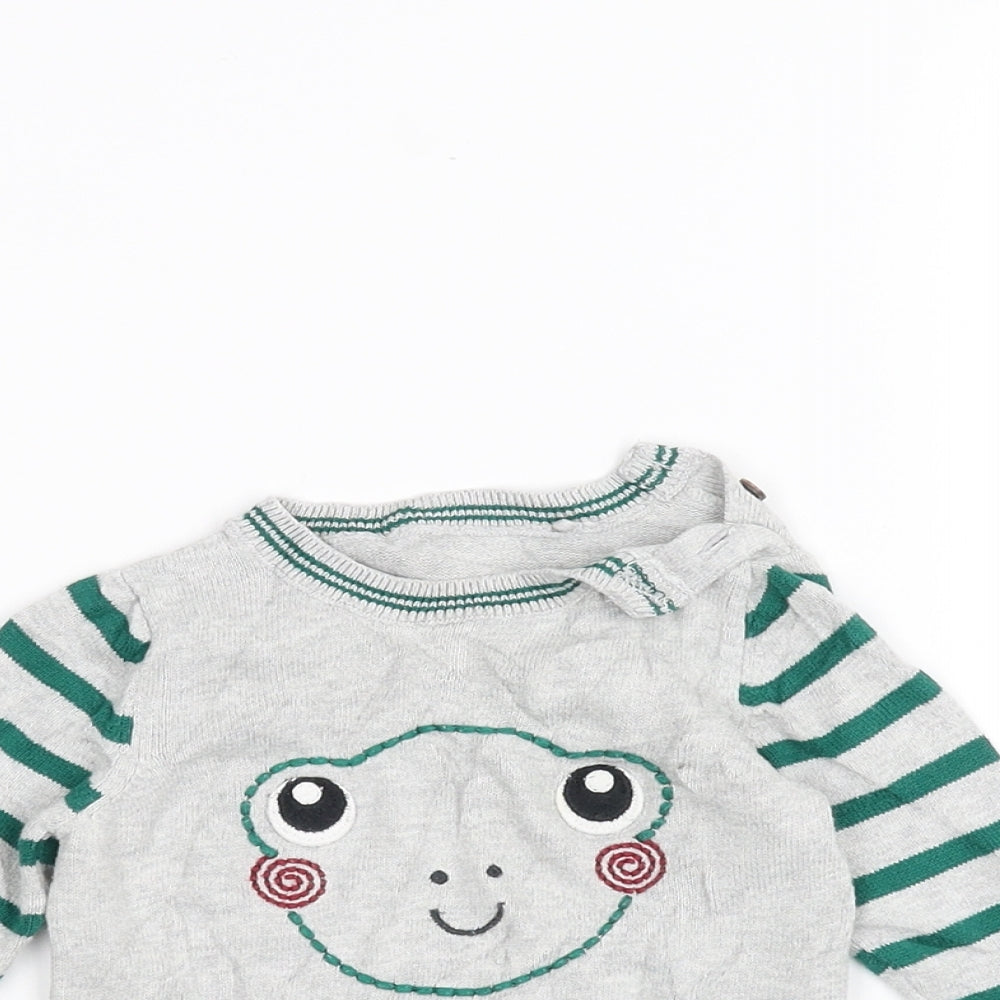 TU Baby Grey Striped  Pullover Jumper Size 0-3 Months  - Frog