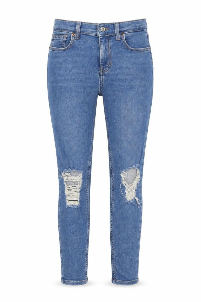 Front view of Topshop women’s blue skinny jeans, size UK 26, in, 30-inch leg - ripped details