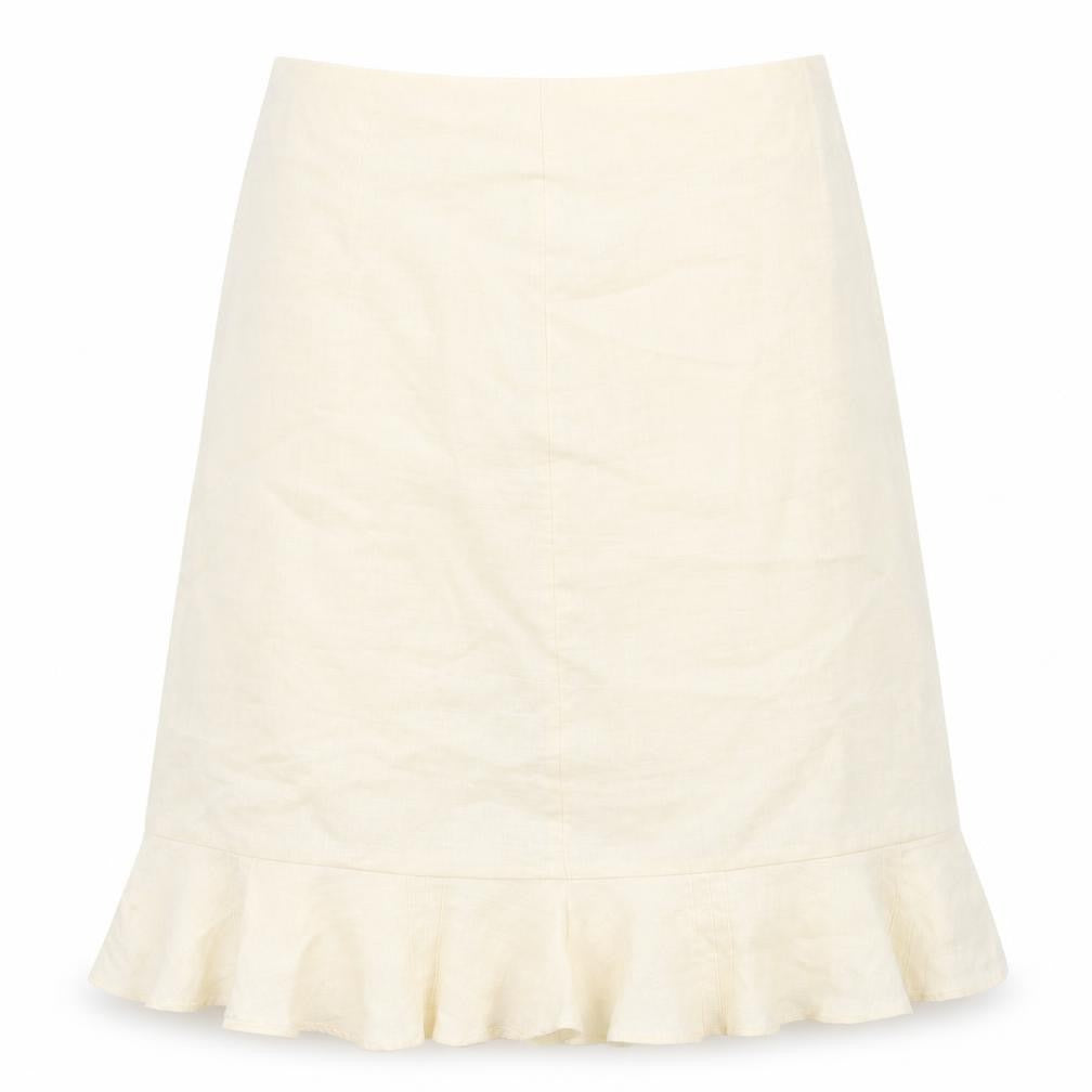 Front view of H&M women’s yellow a-line skirt, size UK 8