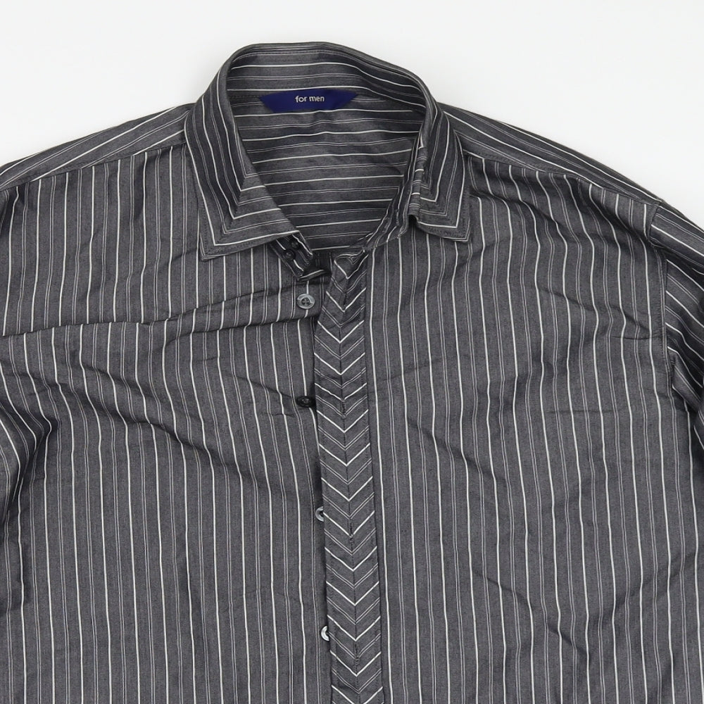 For Men Mens Black Striped   Button-Up Size M