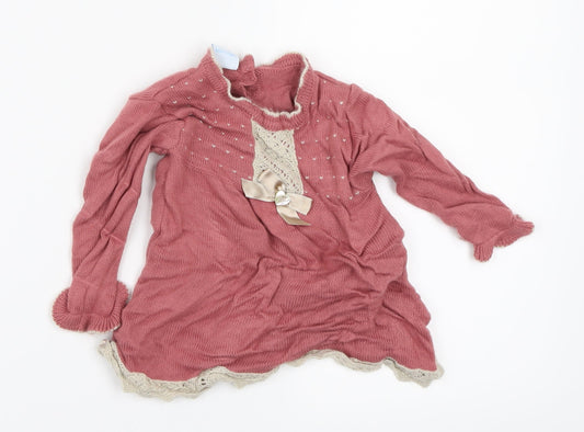 Preworn Girls Pink   Pullover Jumper Size 12-18 Months
