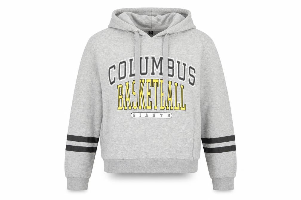 Front view of Divided by H&M women’s grey pullover hoodie, size XS, - columbus basketball