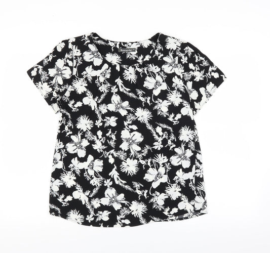 Le Bon Marché Womens Black Floral  Basic Blouse Size 10