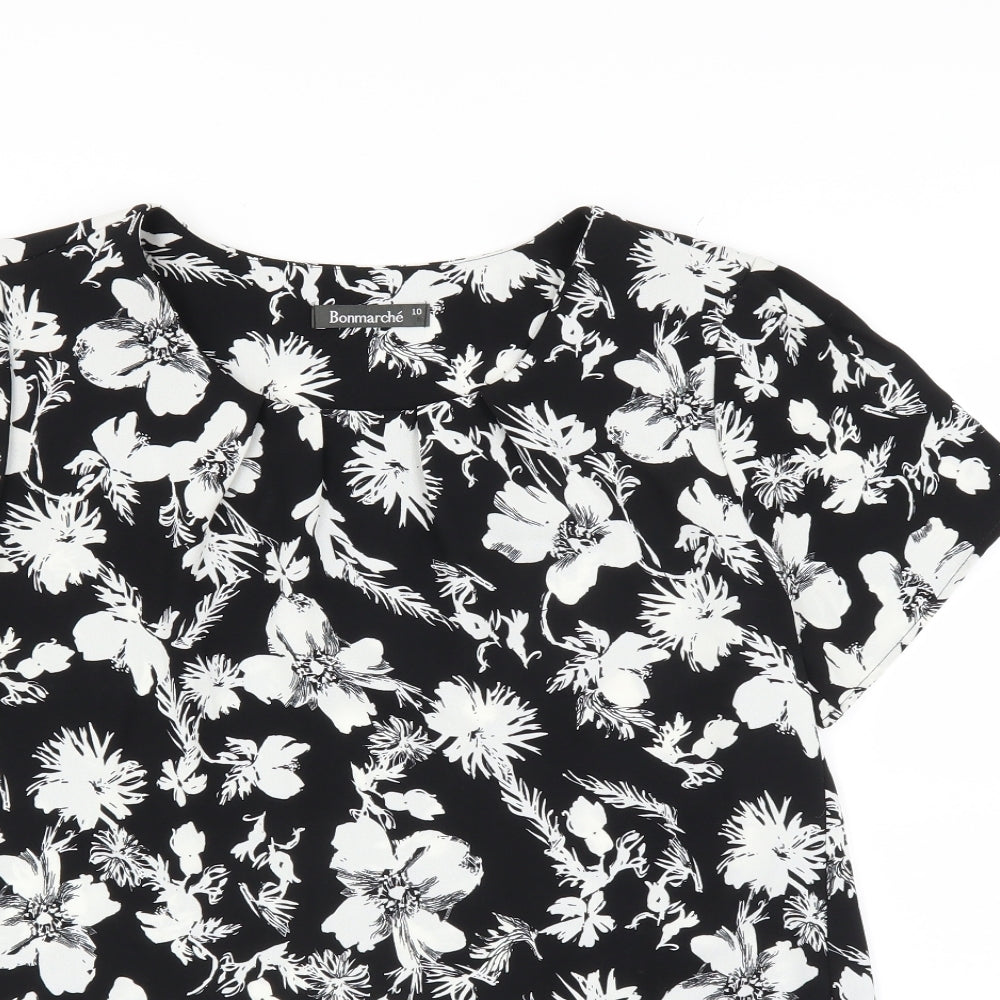 Le Bon Marché Womens Black Floral  Basic Blouse Size 10