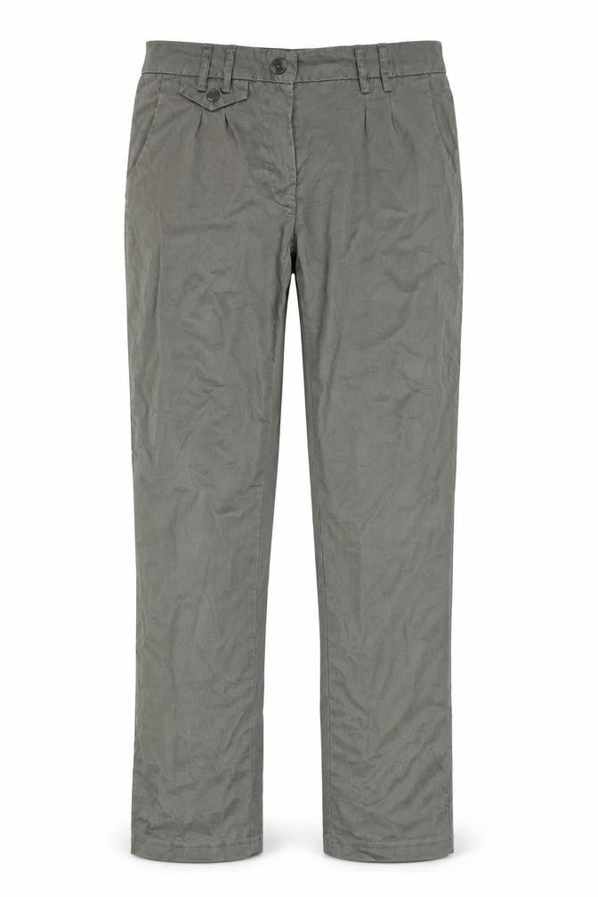Front view of Up Fashion women’s green carpenter trousers, size UK 16, 29-inch leg