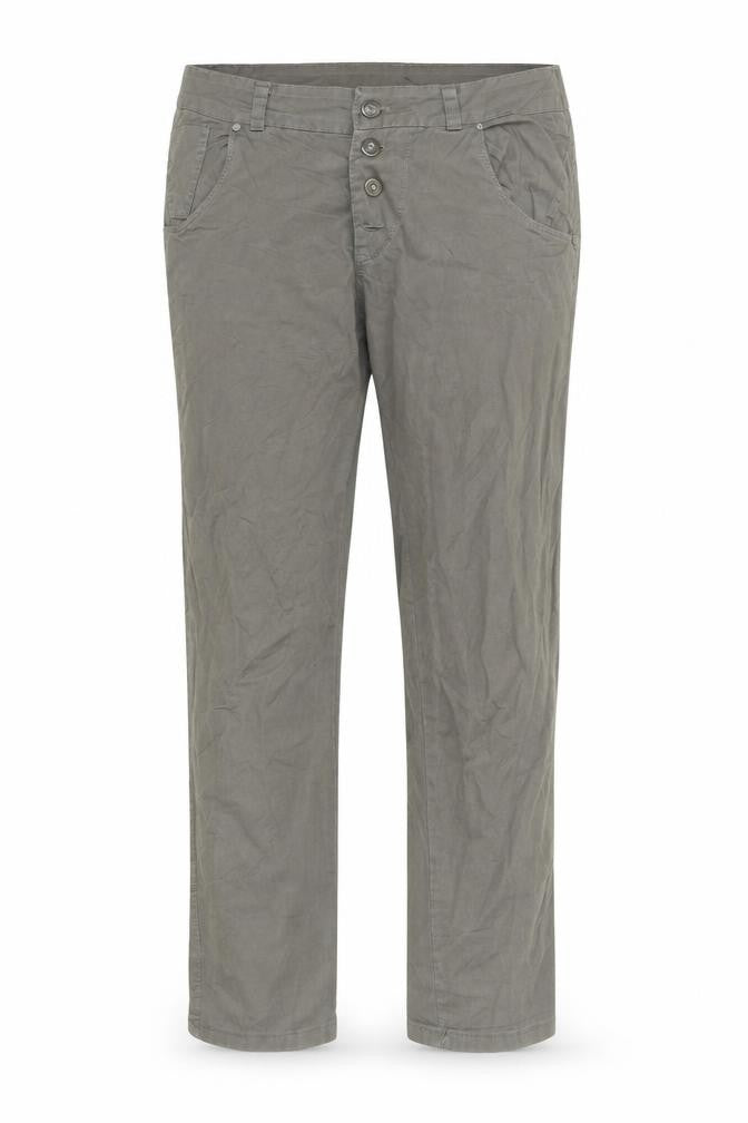 Front view of Preworn women’s green pedal pusher trousers, size M, 25-inch leg