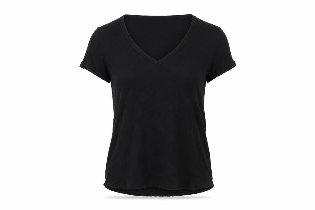 Front view of ASOS women’s black basic t-shirt, size UK 8
