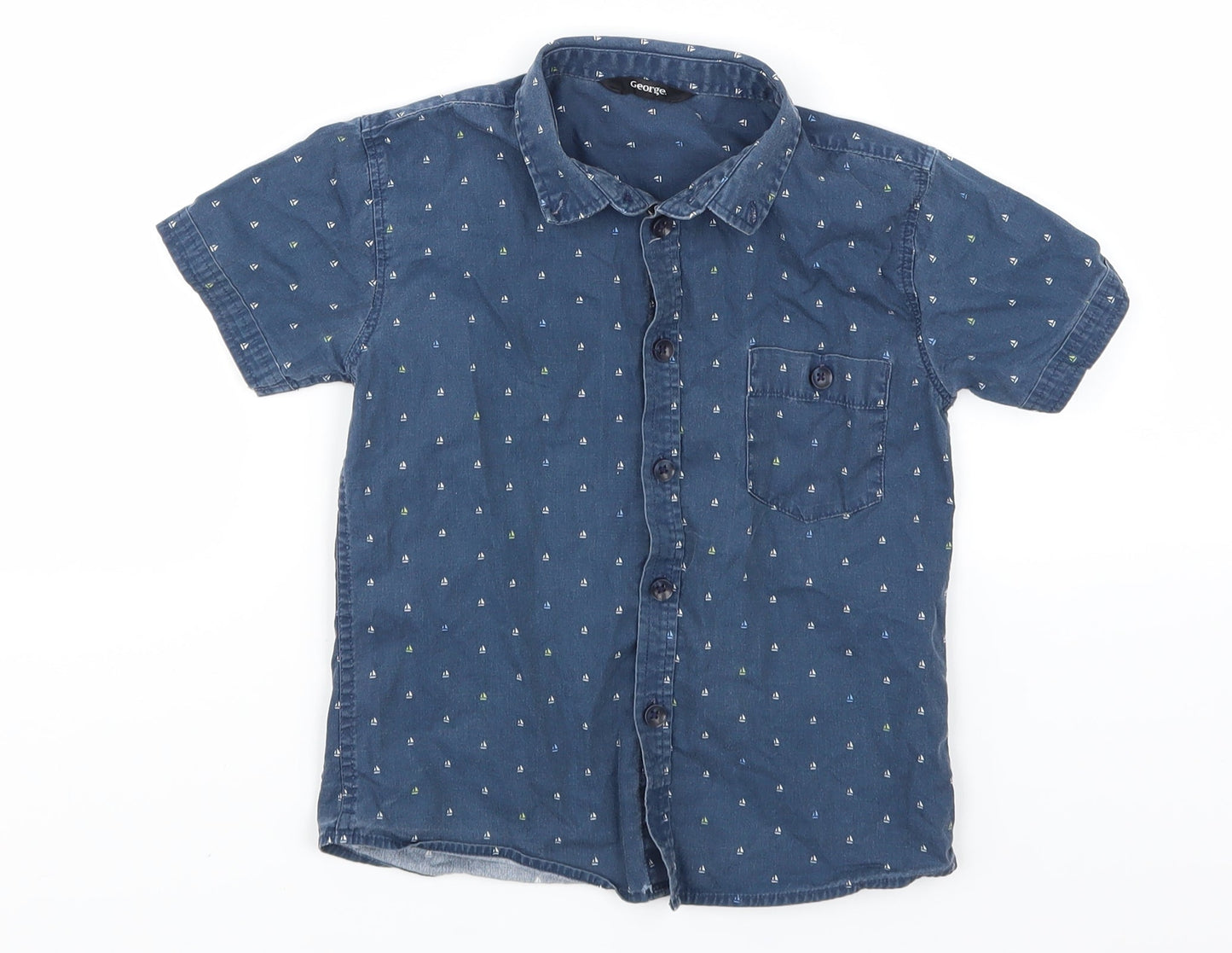 George Boys Blue  Woven Basic Button-Up Size 4-5 Years  - boat print