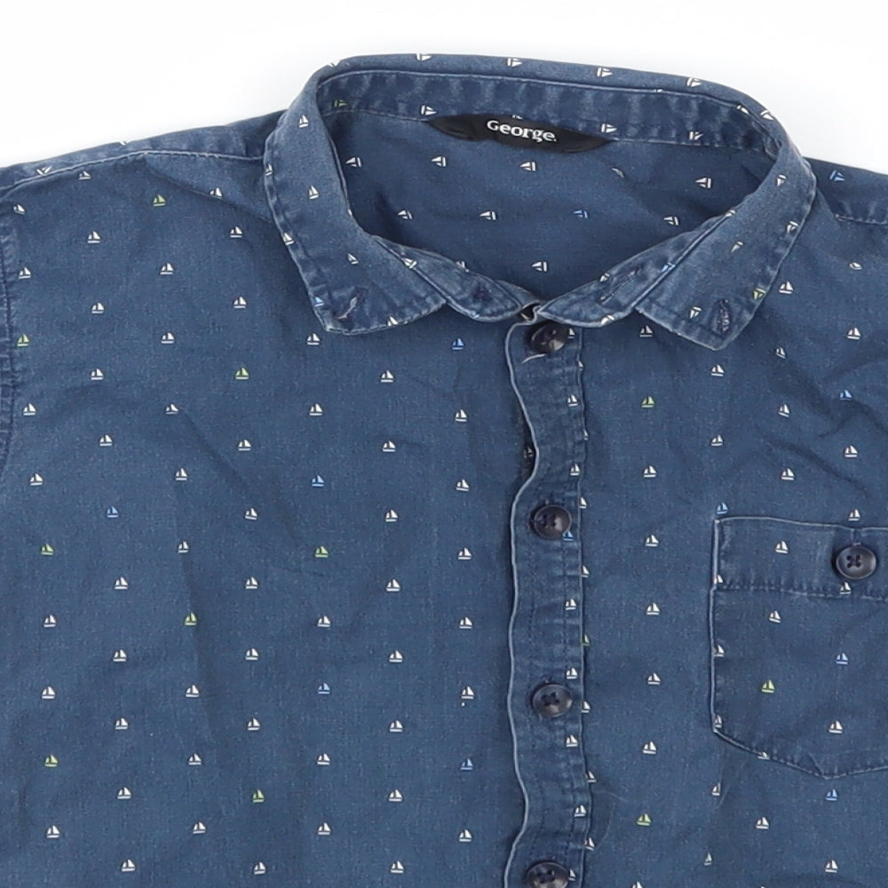 George Boys Blue  Woven Basic Button-Up Size 4-5 Years  - boat print