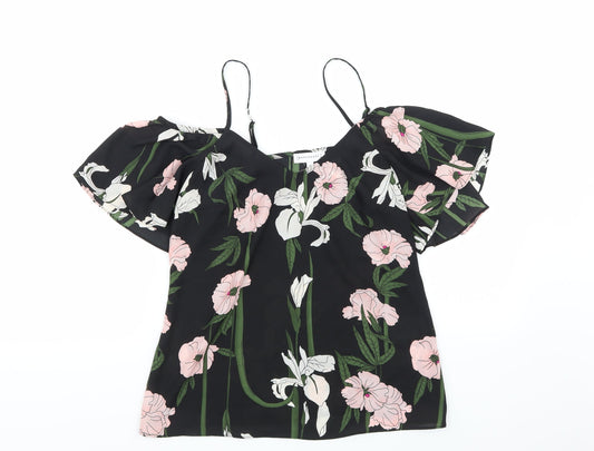 Warehouse Womens Black Floral Chiffon Basic Blouse Size 8