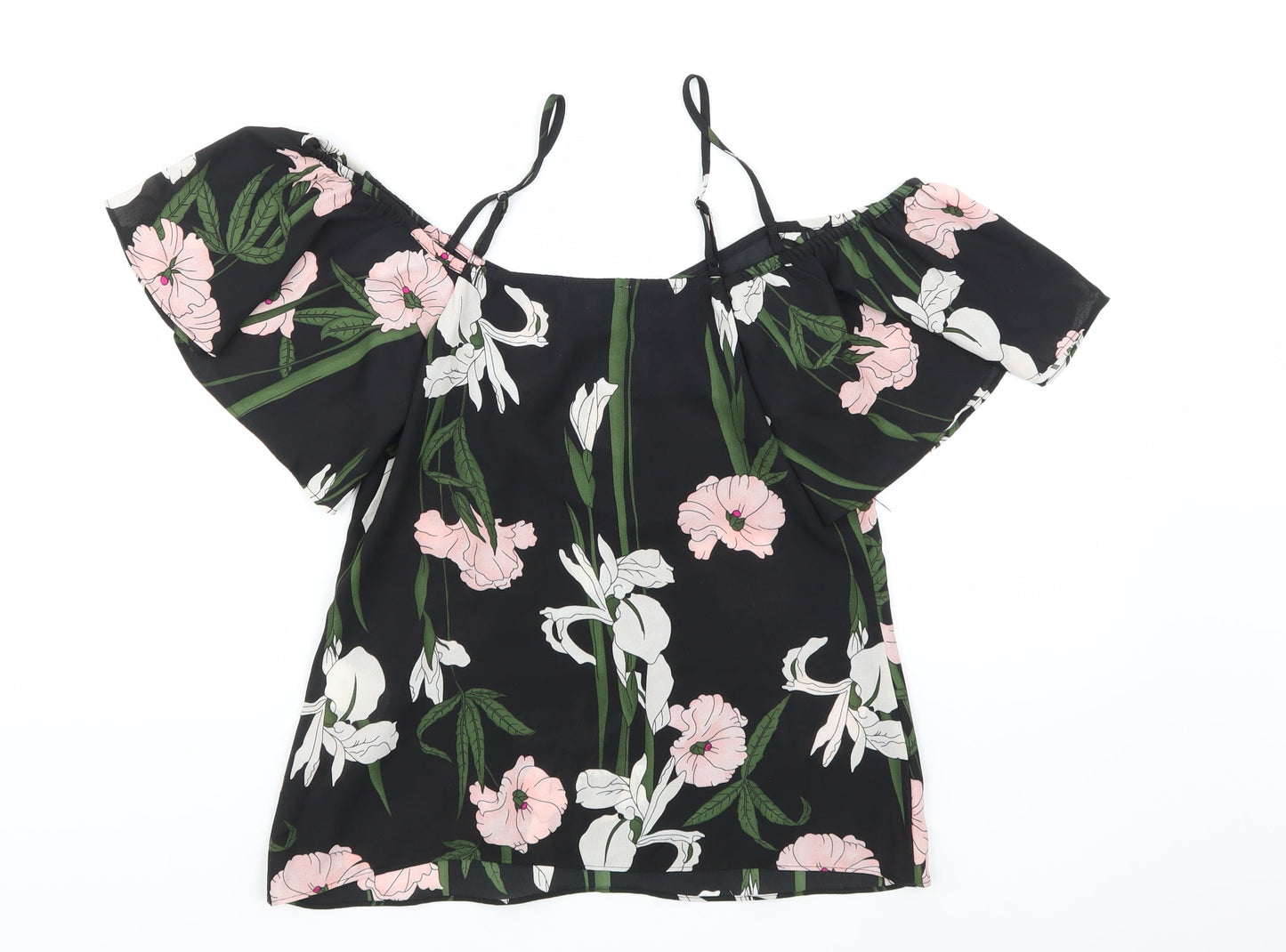 Warehouse Womens Black Floral Chiffon Basic Blouse Size 8