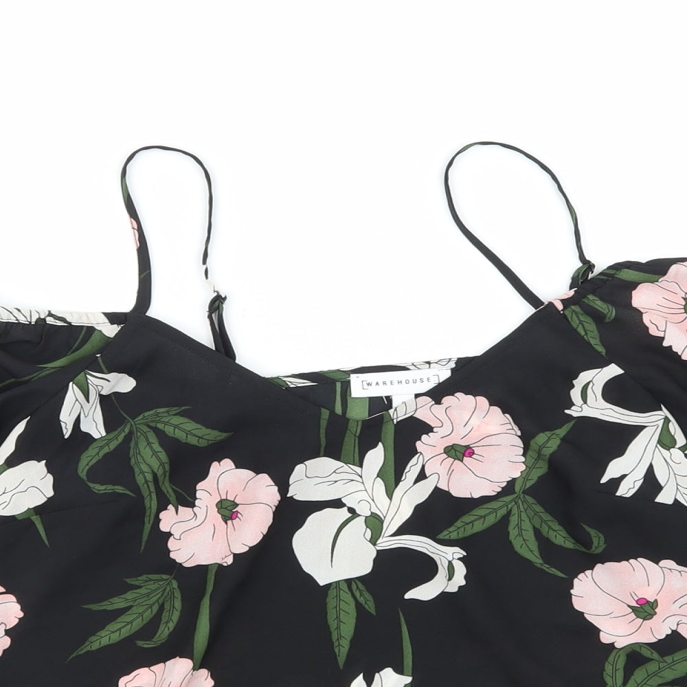 Warehouse Womens Black Floral Chiffon Basic Blouse Size 8