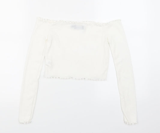 PRETTYLITTLETHING Womens White  Knit Cropped T-Shirt Size 6