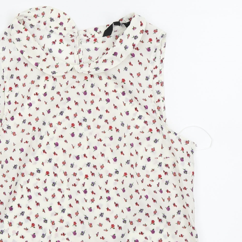 New Look Womens White Floral  Camisole Blouse Size 8