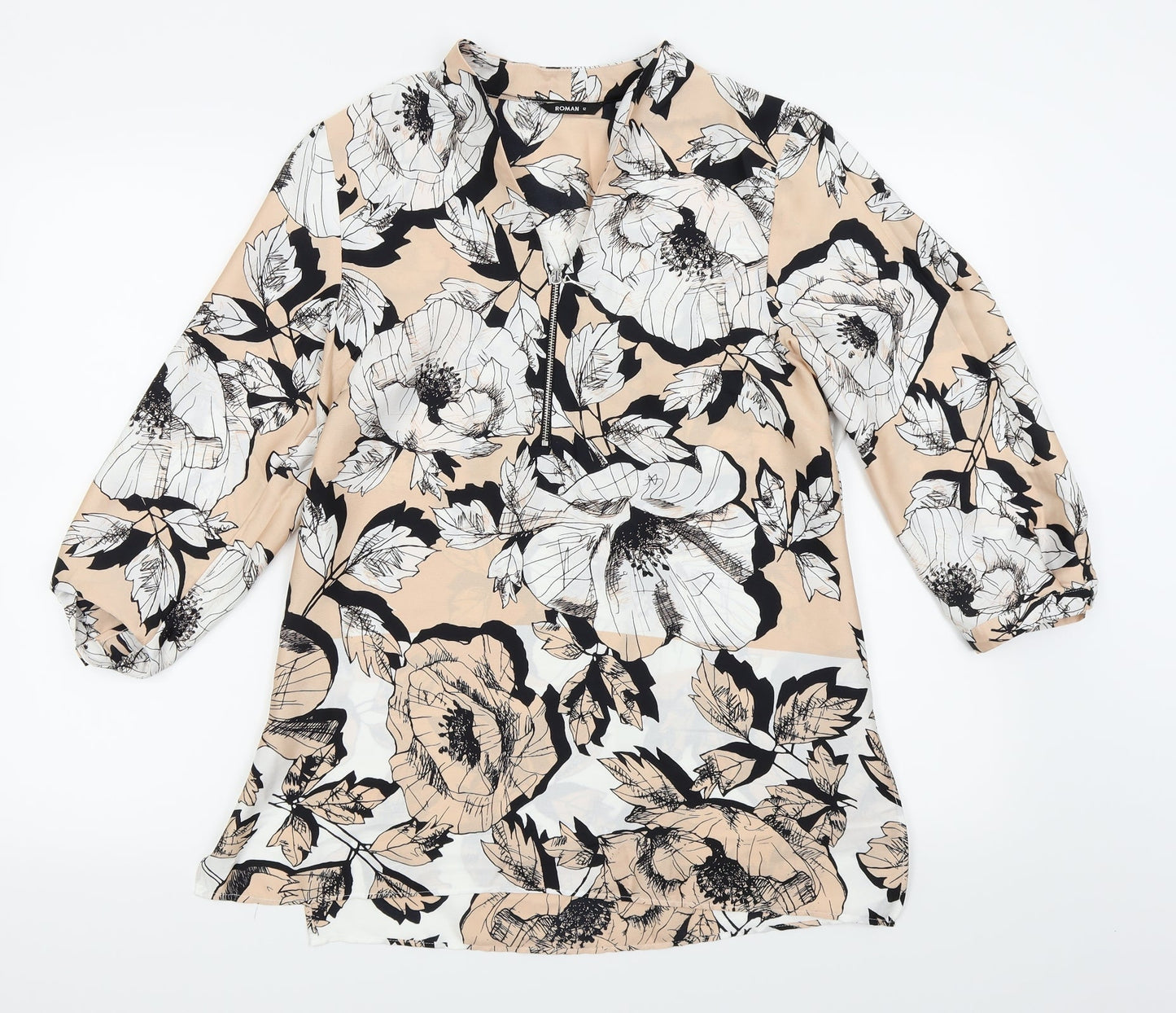 Roman Womens Pink Floral  Basic Blouse Size 12
