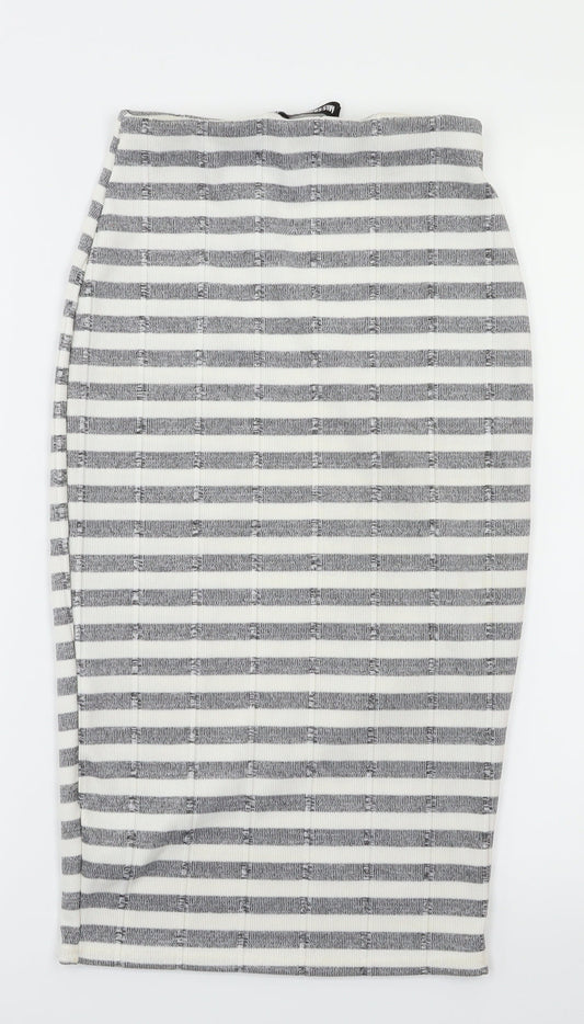 Miss Guided Womens White Striped  A-Line Skirt Size 8  - Stretch waistband
