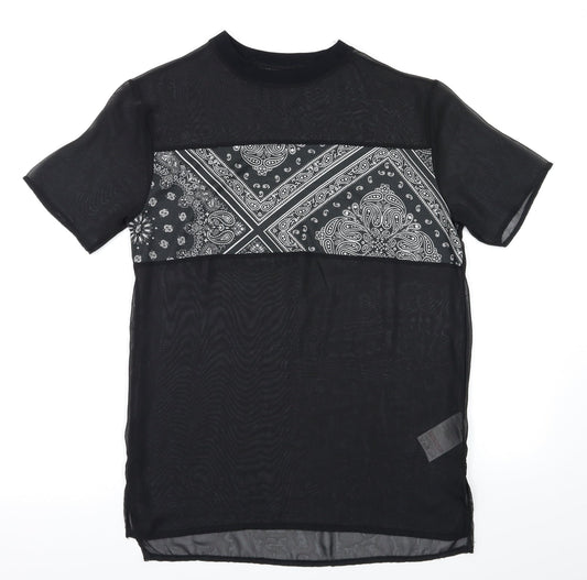 Preworn Womens Black Argyle/Diamond  Basic T-Shirt Size XS