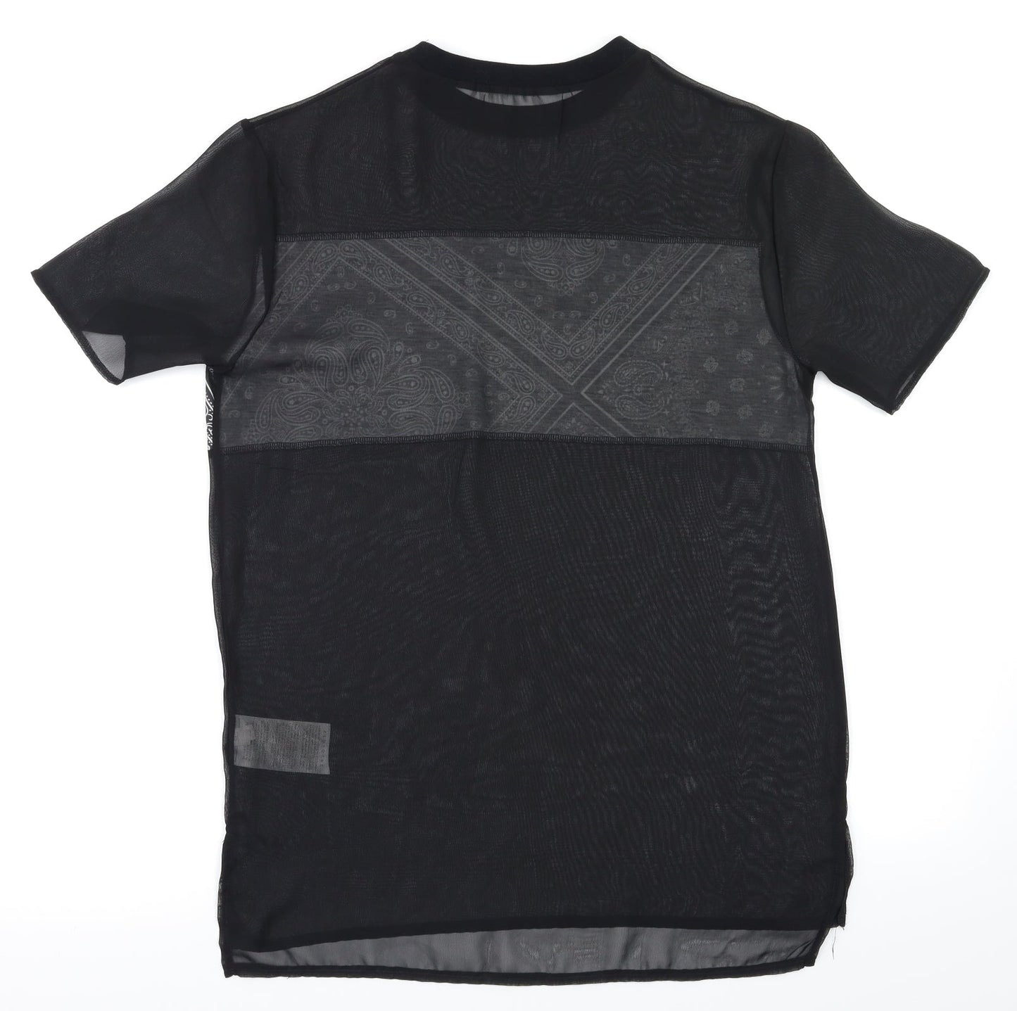 Preworn Womens Black Argyle/Diamond  Basic T-Shirt Size XS